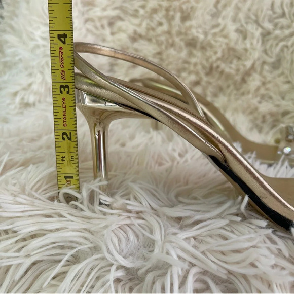 ZARA Golden metallic VINYL HIGH HEELED 3” SANDALS JEWELS SIZE USA 8 or 38 - Picture 9 of 9